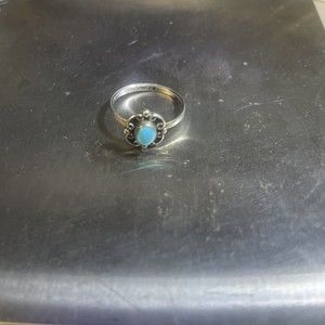 SMALL Southwest Sterling Silver Round Turquoise Ring - Sanchez - Size 5